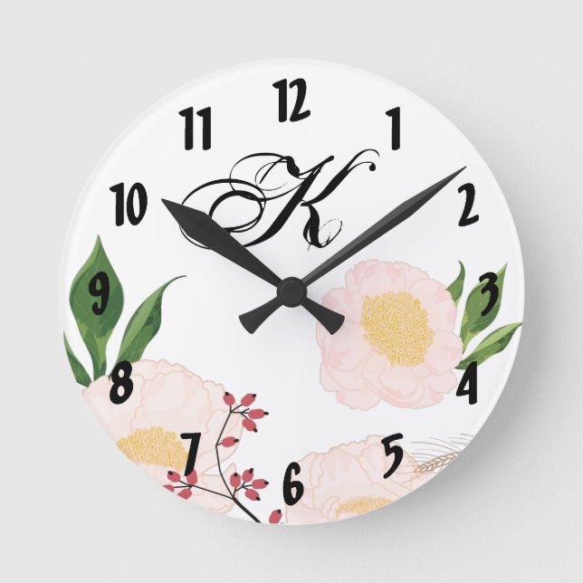Horloge murale personnalisée Fleurs florales blanc (Recto)