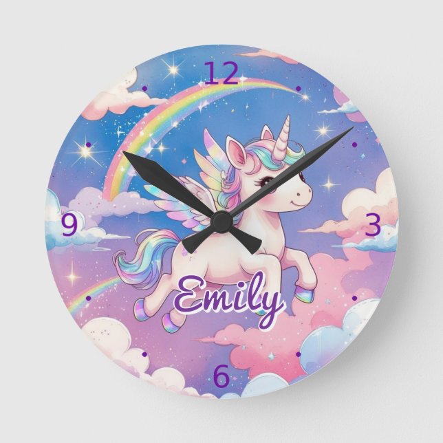 Horloge murale personnalisée Licorne Arc-en-ciel  (Recto)