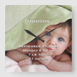 Horloge murale personnalisée Nom du bébé Statistiq