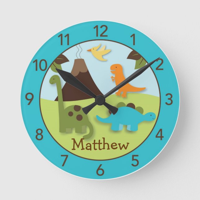 Horloge murale personnalisée pour nurserie de dino (Recto)