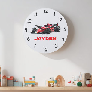 Horloge murale personnalisée voiture de course rou