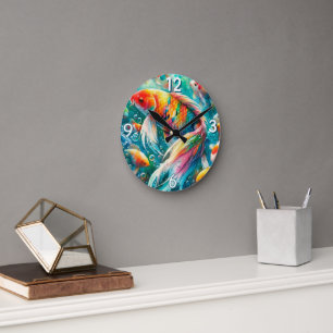 Horloge Murale Poisson Koi aux Écailles Colorées
