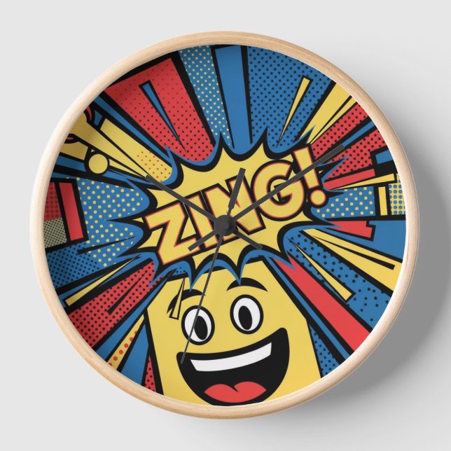 Horloge murale Pop Art - Gras Rouge, Jaune et Bleu (Recto)