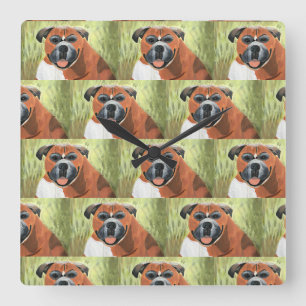 Horloge murale pour chien Boxer, carré en acryliqu