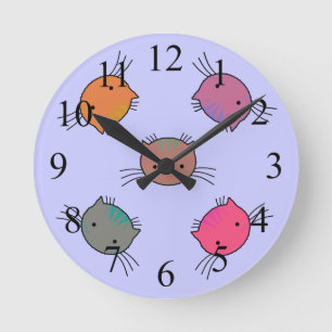 Horloge murale pour filles aux visages de chat mig