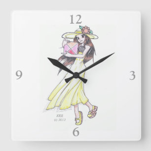 Horloge murale représentant une fille en robe jaun