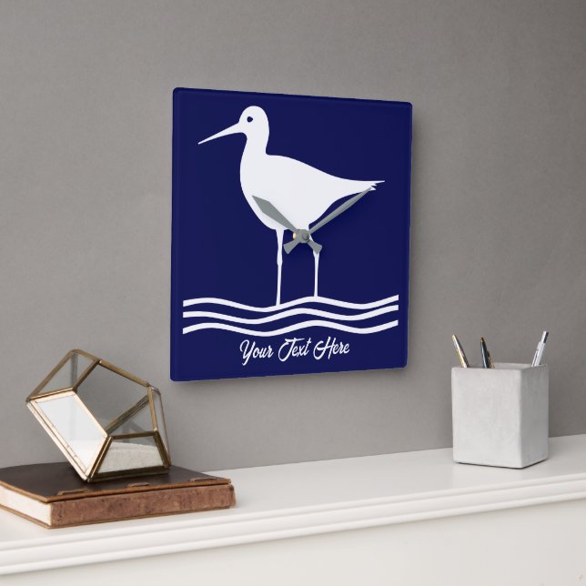 Horloge murale Retro Oiseau de mer bleu Carré pers (Bureau)