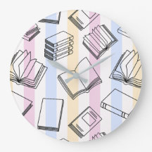 Horloge murale ronde à motif de livre pastel