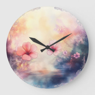 Horloge murale ronde à motif floral aquarelle Blus