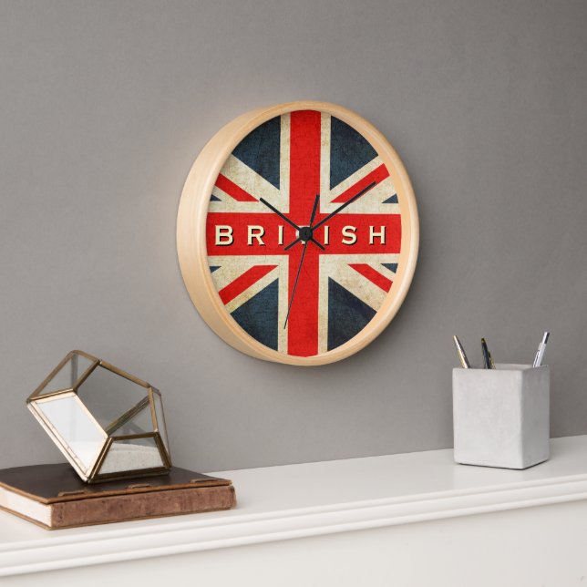 Horloge murale ronde britannique de Grunge Union J (Bureau)