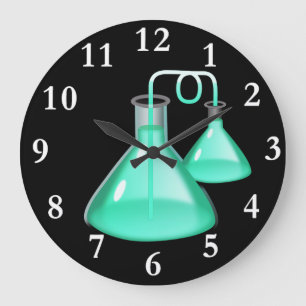 Horloge murale ronde de flacons de chimie