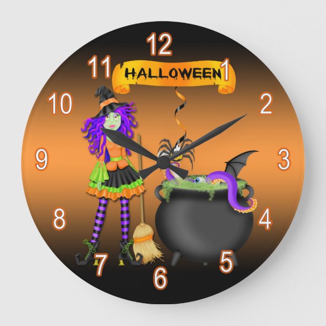 Horloge murale ronde de Halloween de chaudron à la (Recto)