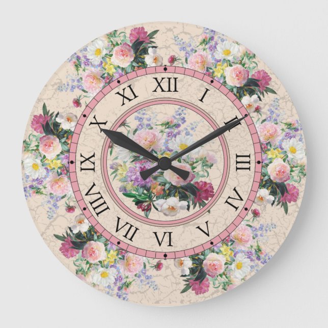 Horloge murale ronde - design floral (Recto)