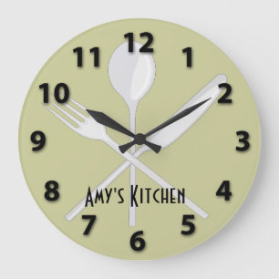 Horloge murale ronde d'ustensiles de cuisine