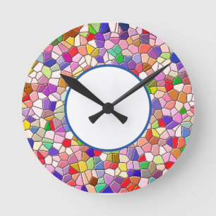 Horloge murale ronde en acrylique à motif multicol