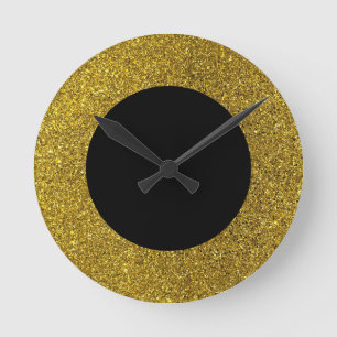Horloge murale ronde moderne noire et dorée paille