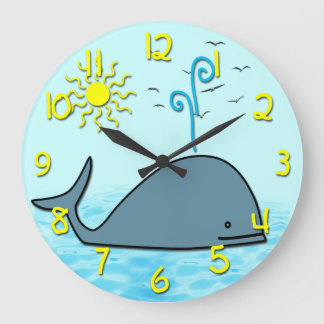 Horloge murale ronde pour enfants Baleine mignonne