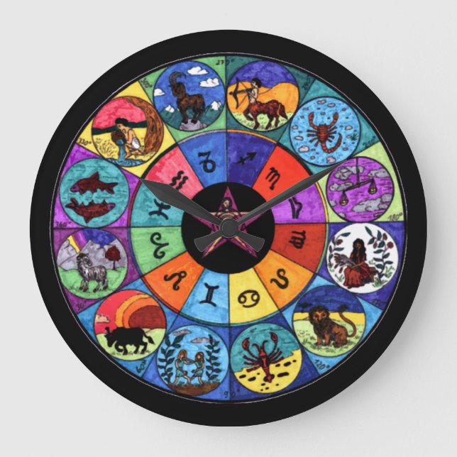Horloge murale ronde Zodiac Mandala (grande) (Recto)