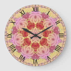 Horloge murale rose et jaune pastel Gyro Fractées