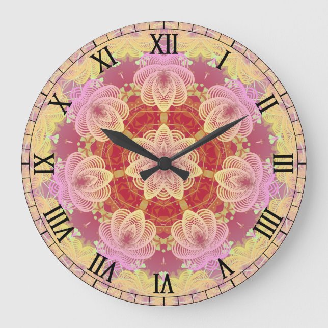 Horloge murale rose et jaune pastel Gyro Fractées (Recto)