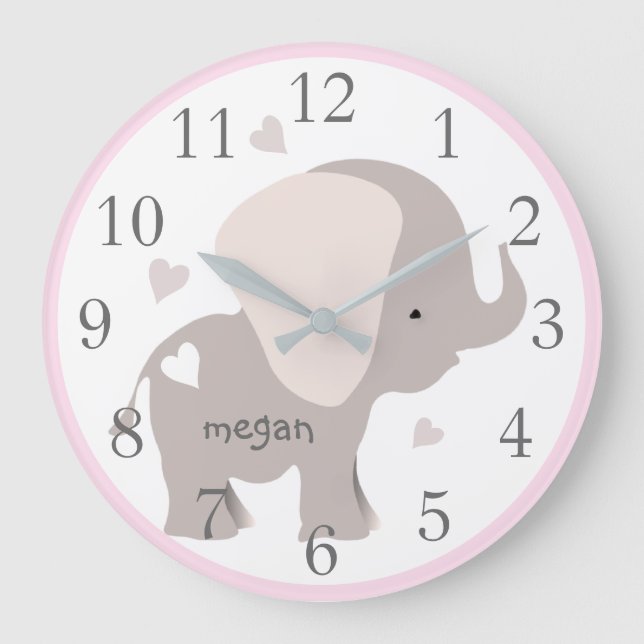 Horloge murale rose Grey Elephant (Recto)