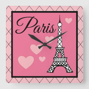 Horloge murale rose Paris 