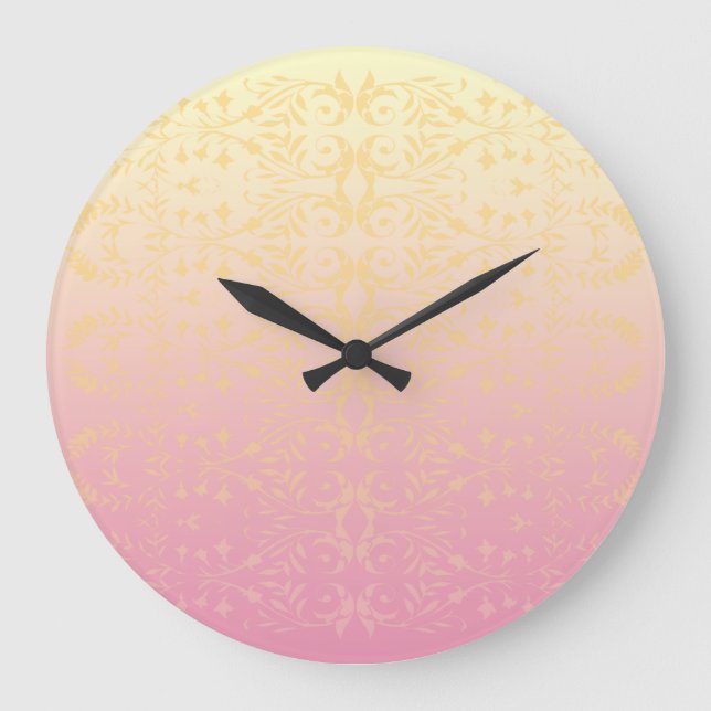Horloge murale rose Peach Pastel Damask (Recto)
