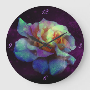 Horloge murale Rose violet-turquoise baisée