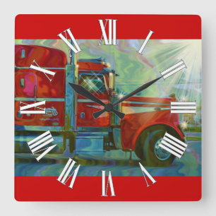 Horloge murale rouge de camion de transport lourd