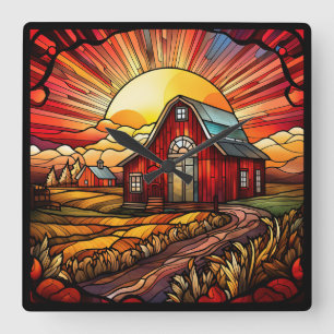 Horloge murale rouge en verre tendu
