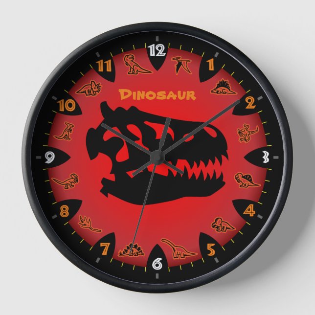 Horloge murale rouge Hot Dinosaure (Recto)