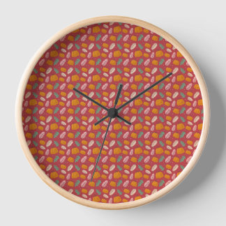 Horloge Murale Rouge Orange Motif Automnal