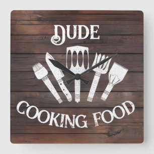 Horloge murale rustique "Cuisine de mec" - BBQ drô