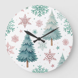 Horloge murale sapin de Noël et flocon de neige