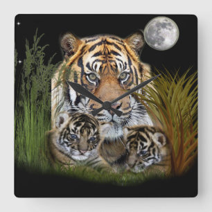 Horloge murale tigre et petits