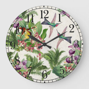 Horloge murale tropicale des colibris orchidées