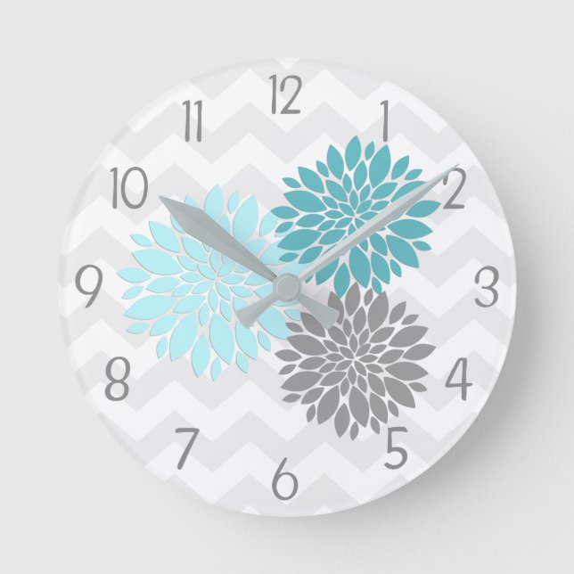 Horloge murale turquoise Aqua Grey Dahlia (Recto)
