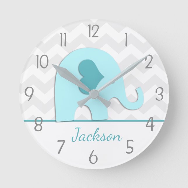 Horloge murale turquoise Aqua Grey Elephant (Recto)