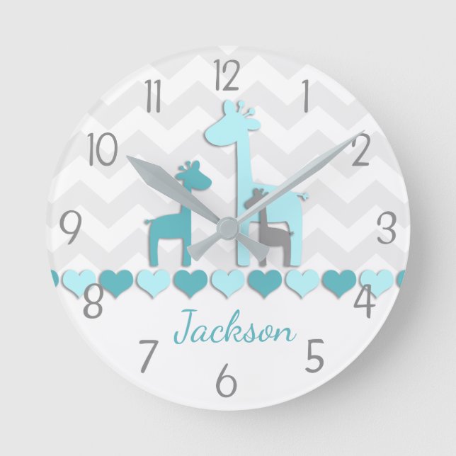 Horloge murale turquoise Aqua Grey Giraffe (Recto)