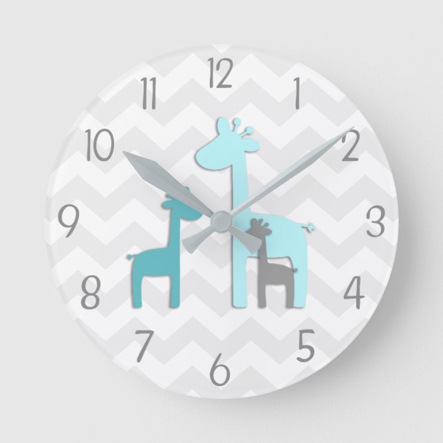 Horloge murale turquoise Aqua Grey Giraffe (Recto)