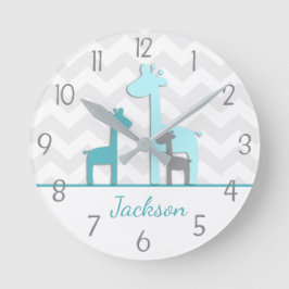 Horloge murale turquoise Aqua Grey Giraffe