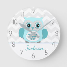 Horloge murale turquoise de la chouette grise Aqua