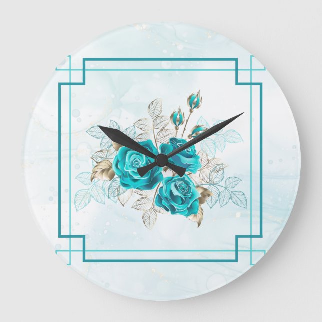 Horloge murale Turquoise Fleurs (Recto)