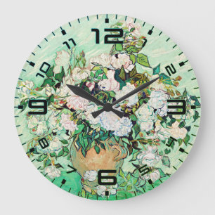 Horloge murale Van Gogh Roses – Élégance Menthe