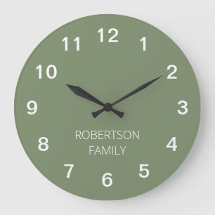 Horloge murale vert sauge minimaliste personnalisé