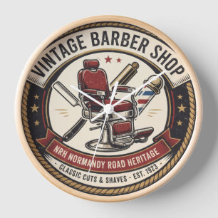 Horloge murale vintage du salon de coiffure NRH an