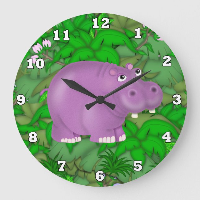 Horloge murale violet Hippo Jungle (Recto)