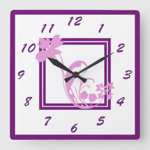 Horloge murale violette de cadre de fleur
