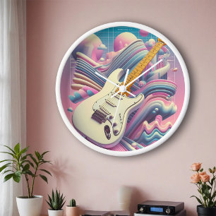 Horloge Musique de guitare électrique Pastel rose Y2K Vapo