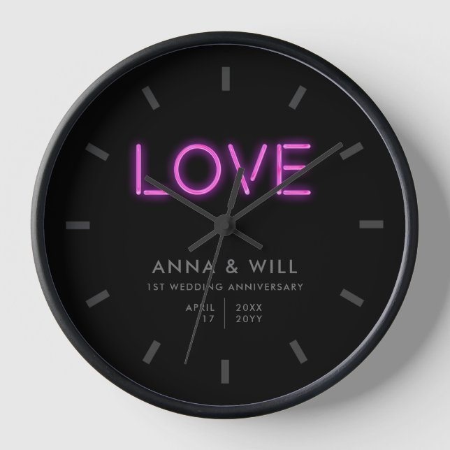 Horloge Néon minimal moderne Amour 1er anniversaire Mariag (Recto)